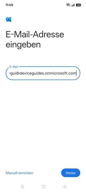 Geben Sie Ihre E-Mail-Adresse ein und wählen Sie Manuell einrichten