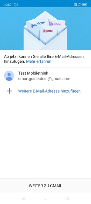 Wählen Sie WEITER ZU GMAIL