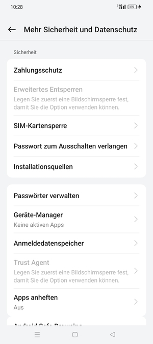 Scrollen Sie und wählen Sie  SIM-Kartensperre