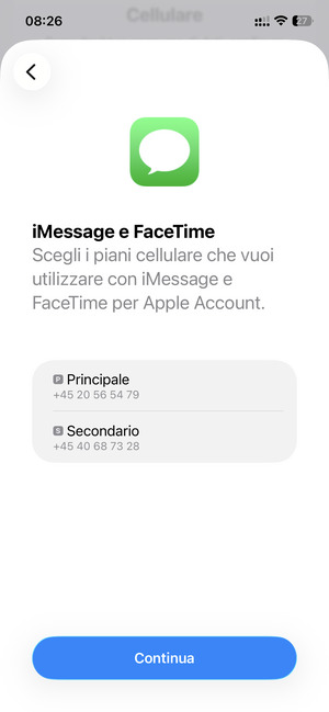 Seleziona la tua opzione preferita e poi Continua