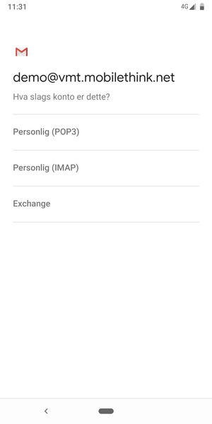 Velg Personlig (POP3) eller Personlig (IMAP)