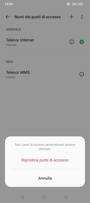 Seleziona Ripristina punti di accesso