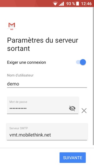 Saisissez l'adresse du serveur sortant