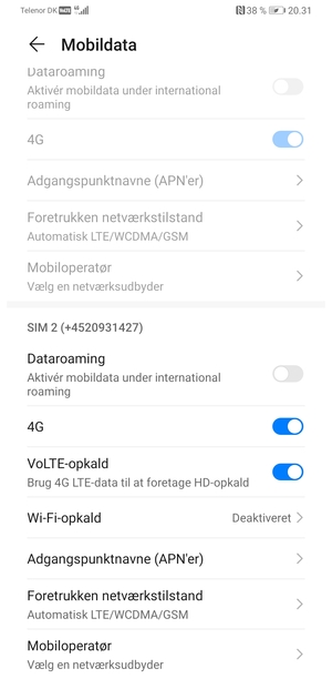 Scroll til SIM 1 eller SIM 2 og vælg Adgangspunktnavne (APN'er)
