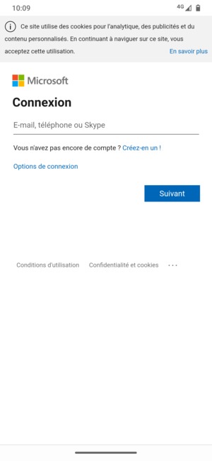 Saisissez votre adresse e-mail et sélectionnez Suivant