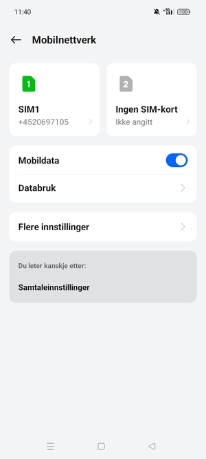 Velg SIM1 eller SIM2