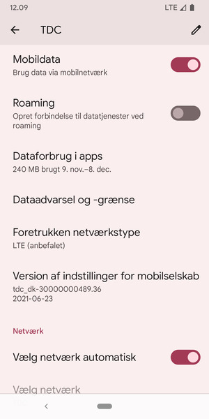 Scroll til og vælg Foretrukken netværkstype