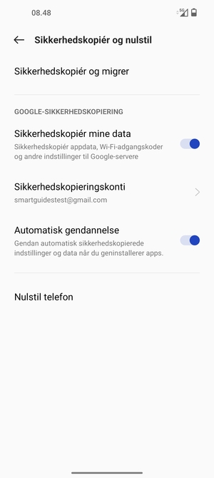 Vælg Sikkerhedskopieringskonto