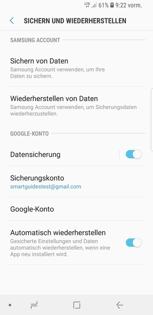 Wählen Sie Sicherungskonto