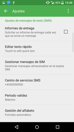 Seleccione Centro de servicios SMS