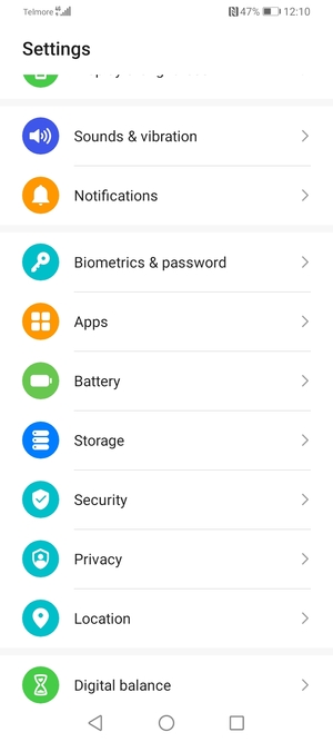 Scroll to and select Battery