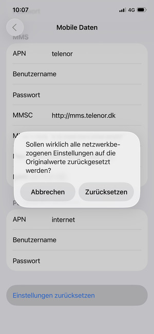Wählen Sie Zurücksetzen
