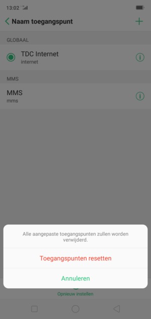 Selecteer Toegangspunten resetten