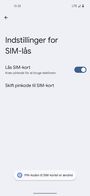 Din PIN-kode til SIM-kort er nu ændret