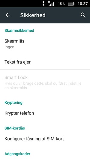 Vælg Skærmlås