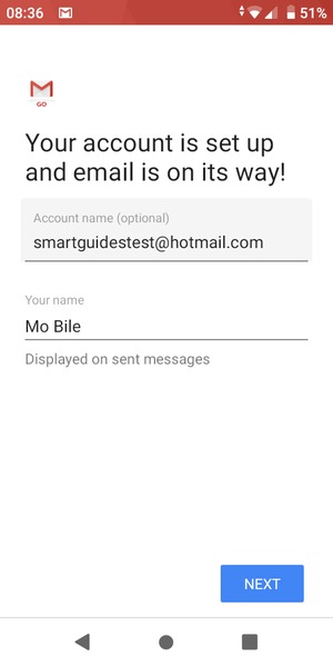 Give your account a name and enter your name. Select NEXT