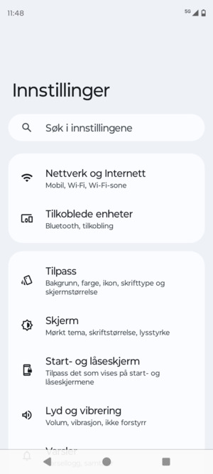 Velg Nettverk og Internett