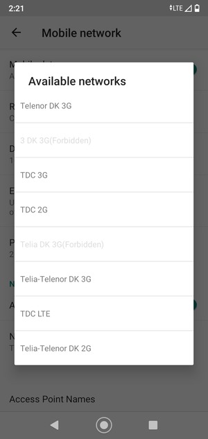 Select a network operator from the list