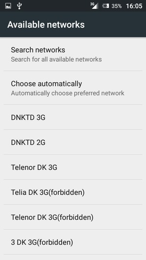 Select a network operator from the list
