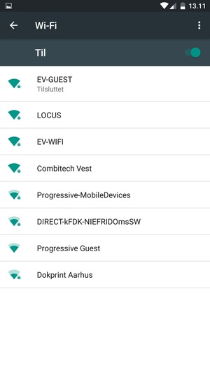 Du er nu tilsluttet Wi-Fi netværket