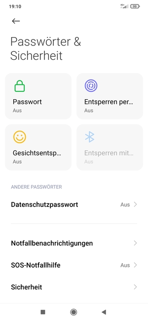 Scrollen Sie und wählen Sie Sicherheit