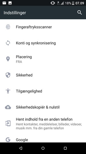 Scroll til og vælg Sikkerhed