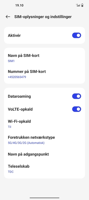 Slå Dataroaming til eller fra