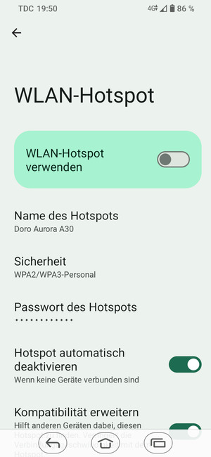Schalten Sie WLAN-Hotspot verwenden ein