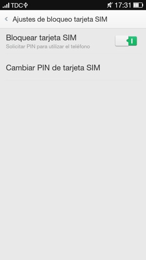 Active Bloquear tarjeta SIM y seleccione Cambiar PIN de tarjeta SIM