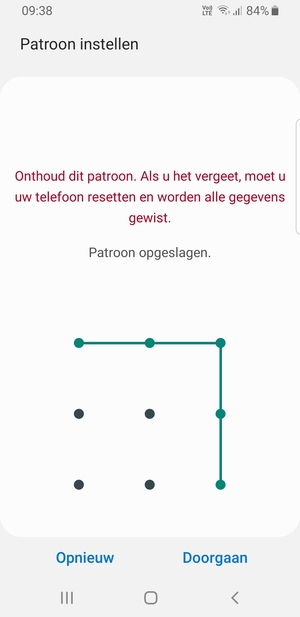 Teken een ontgrendelingspatroon en selecteer Doorgaan