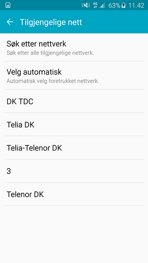 Velg en nettverksoperatør fra listen