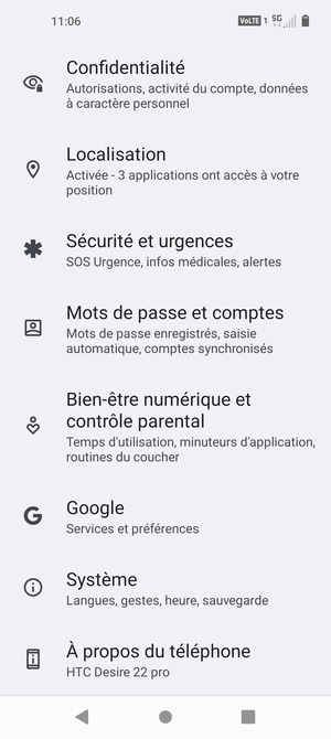 Faites défiler et sélectionnez Mots de passe et comptes