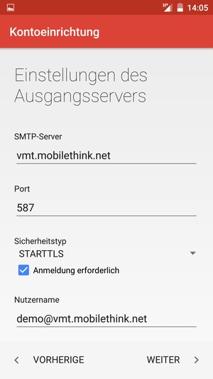 Geben Sie die Server-Adresse für ausgehende Post ein