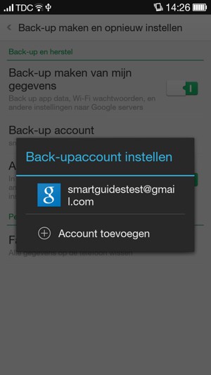 Selecteer uw back-up-account
