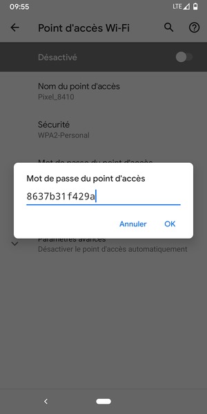 Saisissez un mot de passe de hotspot Wi-Fi d'au moins 8 caractères et sélectionnez OK