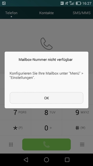 Falls Ihre Voicemail nicht eingerichtet ist, wählen Sie OK