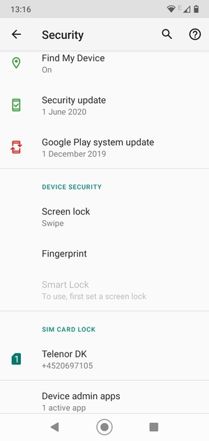 To activate your screen lock, go to the Security menu and select Screen lock