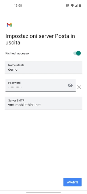 Inserisci l'indirizzo del server di posta in uscita
