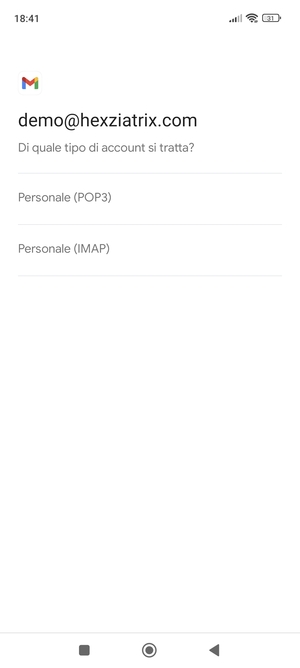 Seleziona Personale (POP3) o Personale (IMAP)