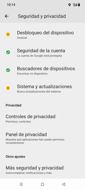Desplácese y seleccione Más seguridad y privacidad