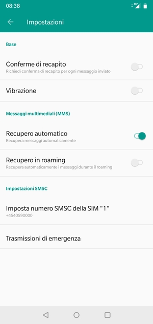 Seleziona Imposta numero SMSC della SIM