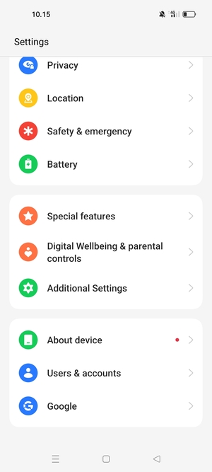 Return to the Settings menu and scroll to and select Users & accounts