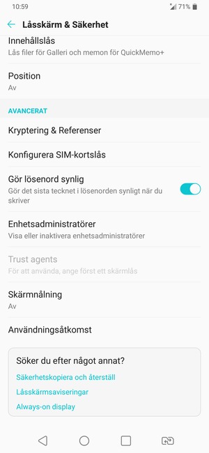 För att byta SIM-kortets PIN, återgå till Låsskärm & Säkerhet-menyn och välj Konfigurera SIM-kortslås
