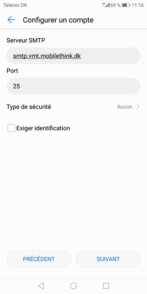 Décochez la case Exiger identification et sélectionnez SUIVANT