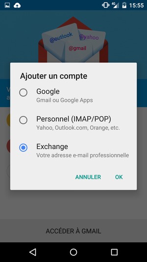 Sélectionnez Exchange puis OK