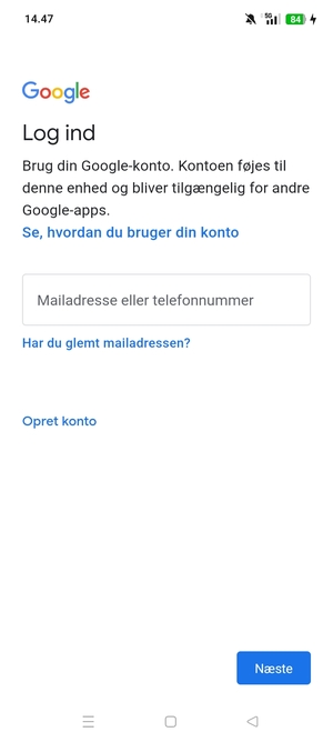 Indtast din Gmail adresse og vælg Næste