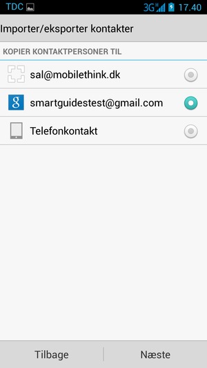 Vælg din Google konto og vælg Næste