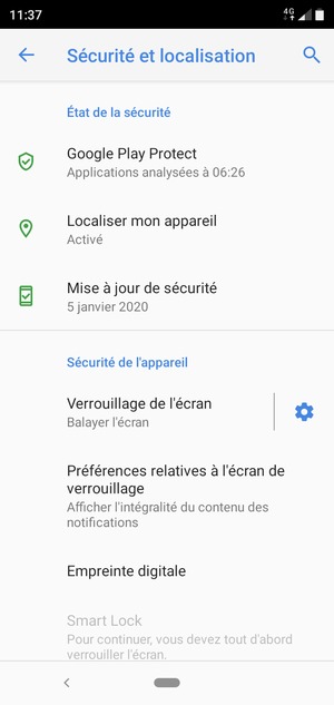 Pour activer votre écran de verrouillage, allez dans le menu Sécurité et localisation et sélectionnez Verrouillage de l'écran