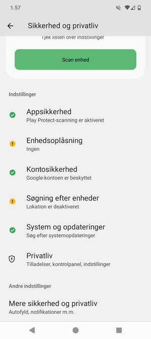 Scroll til og vælg Mere sikkerhed og privatliv