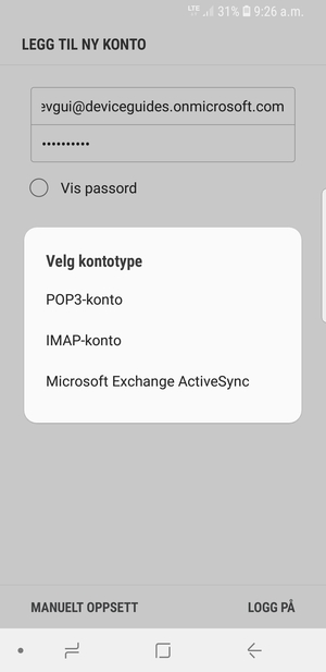 Velg Microsoft Exchange ActiveSync